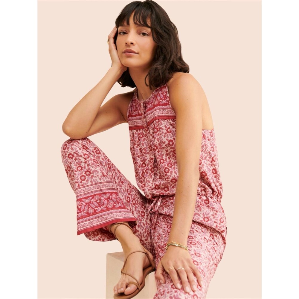 NWT Faherty Adella Floral Organic Cotton Jumpsuit Sun Up Block Print Size Medium